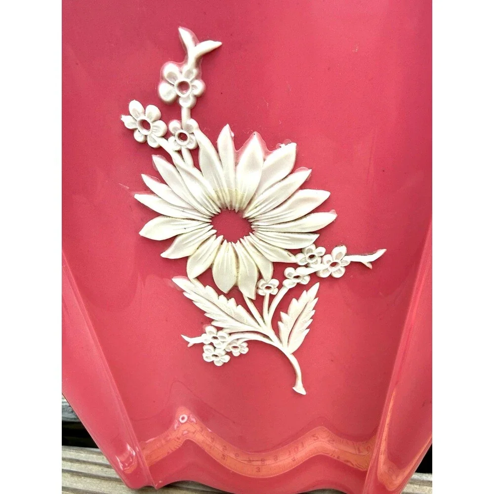 Vintage Schwarz Bros Plastics Wastebasket Pink White Raised Flowe MCM 1950s 8x10